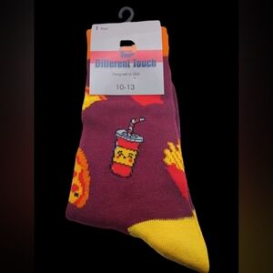 Different Touch Men's Novelty Socks Red Purple Burger Fries Soda Size 10-13